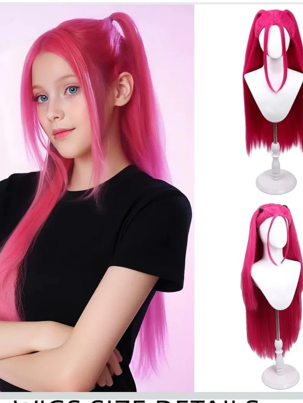 NWT Hot Pink Wigs Magenta Wig with 2 pigtails Halloween Cosplay Wigs